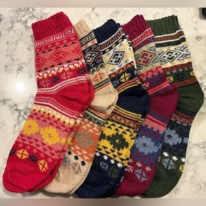 5 pack women’s winter cold weather multi color thermal knit crew socks size 6-10
